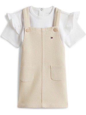 Tommy Hilfiger Bej Unisex Bebek Nakışlı Elbise