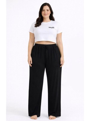 Casio Viskon Pamuklu Kadın Büyük Beden Siyah Pijama Pantolon - MGB002 - Mudanis