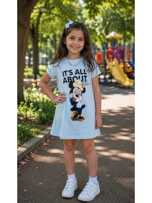 Pullu Mavi Minnie Elbise