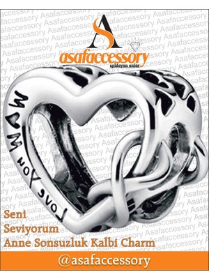 Asaf Accessory Seni Seviyorum Anne Sonsuzluk Kalbi Charm Gümüş