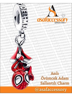 Asaf Accessory Spiderman Charm Gümüş Kaplama Kırmızı