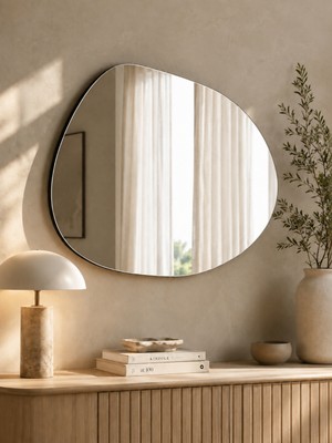 Effe Yapı Dekor Asimetrik Konsol Aynası Cam Malzemeden Dekoratif Tasarım 70x60 cm
