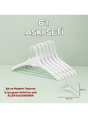 Porsima Harmoni 6 Adet Dolap Içi Düzenleyici Organizer Iç Içe Geçen Askı Tişört Gömlek Elbise Askısı Beyaz