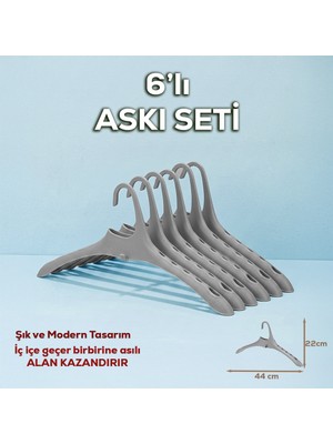 Porsima Harmoni 6 Adet Dolap Içi Düzenleyici Organizer Iç Içe Geçen Askı Tişört Gömlek Elbise Askısı Gri