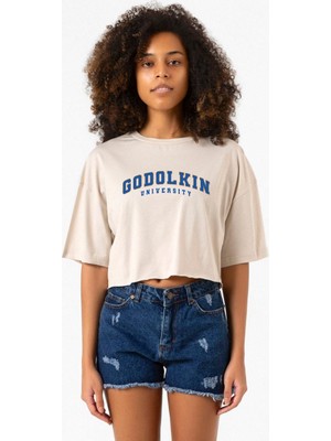 Gen V Godolkin University Letter Bej Kadın Crop Tshirt