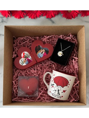 Bk Gift Kişiye Özel Kalp Puzzle Çerçeve & Sevgililer Günü Tasarımlı Kupa & Kalp Mum & Papatya Kolye Hediye Kutulu Set, Sevgiliye Hediye, Yıl Dönümü Hediyesi