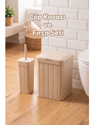 Porsima Linny 2li Banyo Fırçası Banyo Mutfak Çöp Kovası Seti Klozet Fırçası ve Çöp Kutusu Takımı 10LT