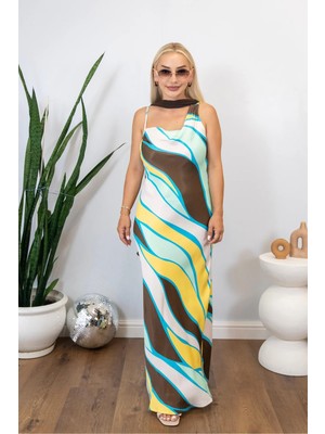 Muna Boutique Renkli Desenli Viskon Elbise