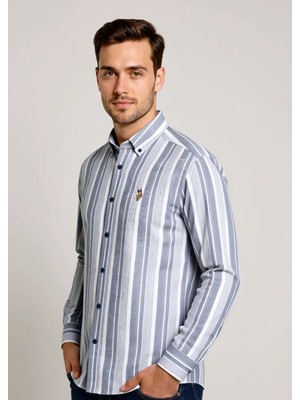 U.S. Polo Assn. Erkek Lacivert Uzun Kollu Çizgili Gömlek 50316565-VR033