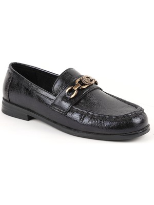 Libero L085.K012 Kroko Desenli Gül Tasarımlı Metal Tokalı Tpu Taban Kadın Loafer Ayakkabı