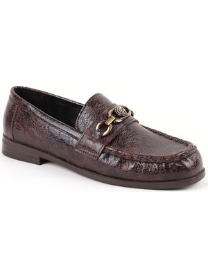 Libero L085.K012 Kroko Desenli Gül Tasarımlı Metal Tokalı Tpu Taban Kadın Loafer Ayakkabı