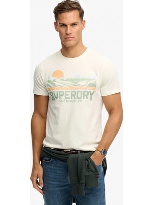 Superdry Beyaz Erkek Relaxed Logo Baskılı T-Shirt M1012358A-71D Outdoors Mountaın Tee
