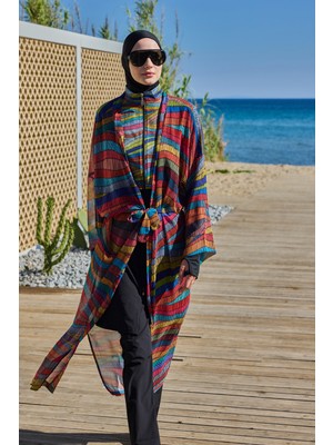 Remsa Mayo Remsa Tesettür Mayo Üzerine Tek Kaftan Kimono Pareo SIYAH03 RP022 Puket