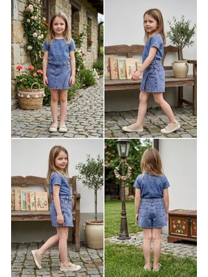 Kız Çocuk Şort Etek Asimetrik Denim
