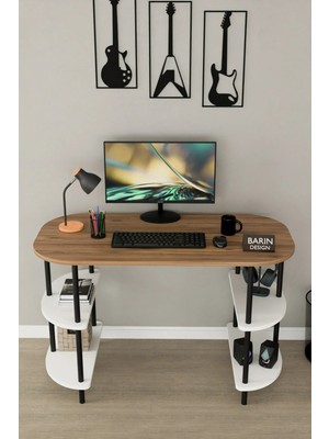 Barin Design 120 cm Çalışma Masası Bilgisayar Masası 2 Raflı Kitaplık Ofis Ders Masası Ahşap Metal Ayaklı