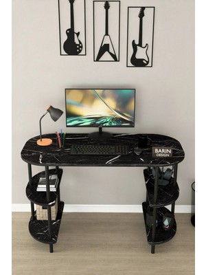 Barin Design 120 cm Çalışma Masası Bilgisayar Masası 2 Raflı Kitaplık Ofis Ders Masası Ahşap Metal Ayaklı