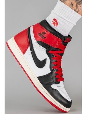 Nike Air Jordan 1 Retro High Og Unisex Sneaker Hakiki Deri Bilekli Günlük Spor Ayakkabı Beyaz Kırmızı