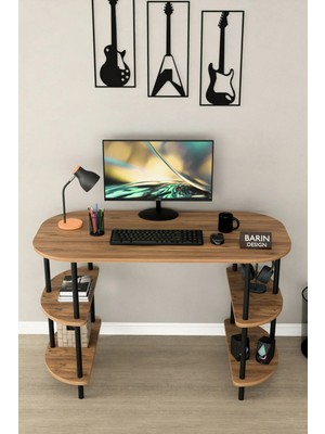 Barin Design 120 cm Çalışma Masası Bilgisayar Masası 2 Raflı Kitaplık Ofis Ders Masası Ahşap Metal Ayaklı