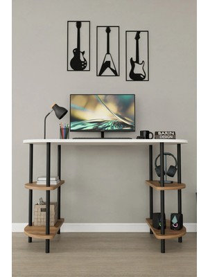 Barin Design 120 cm Çalışma Masası Bilgisayar Masası 2 Raflı Kitaplık Ofis Ders Masası Ahşap Metal Ayaklı
