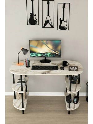 Barin Design 120 cm Çalışma Masası Bilgisayar Masası 2 Raflı Kitaplık Ofis Ders Masası Ahşap Metal Ayaklı