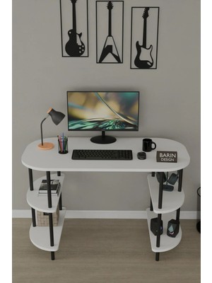 Barin Design 120 cm Çalışma Masası Bilgisayar Masası 2 Raflı Kitaplık Ofis Ders Masası Ahşap Metal Ayaklı