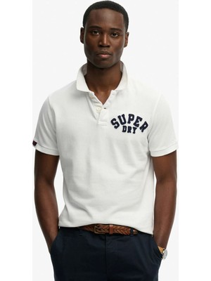 Superdry Beyaz Erkek Yazı Baskılı Polo T-Shirt