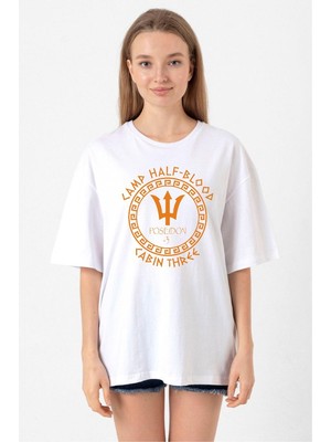 Camp Half Blood Poseidon Beyaz Kadın Oversize Tshirt
