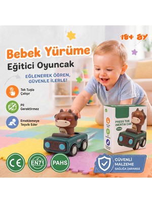 Babi Zoo Bas Git Hayvan Araba | 18M+ Eğitici Bebek Oyuncağı | Döner Başlıklı Pilsiz Ataletli Araba | EN71 Belgeli Abs