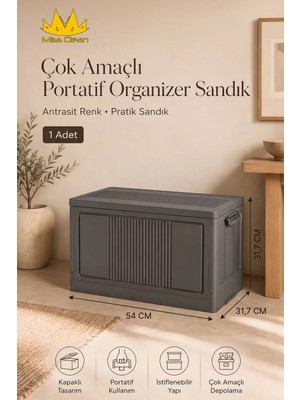 Missclean Çok Amaçlı Portatif Antrasit Renk Organizer Sandık Plastik 54x32x32 cm Modern Tasarım