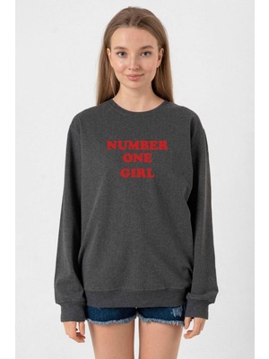 Tshirthane Rose Number One Girl Füme Kadın 2ip Sweatshirt