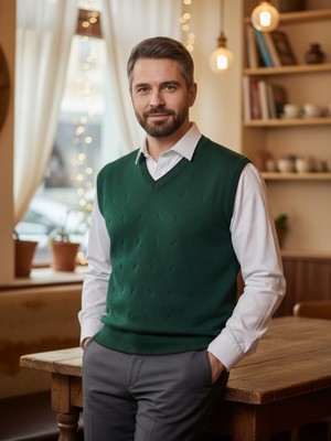 Kamalı Erkek Nefti Tüylenme Yapmayan Anti Pilling Kumaş Standart Fit Normal Kesim V Yaka Triko Süveter