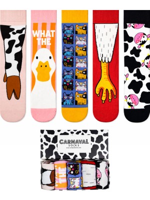 Carnaval Socks Eğlenceli Hayvan Figürlü Renkli Desenli 5’li Çorap Hediye Kutusu