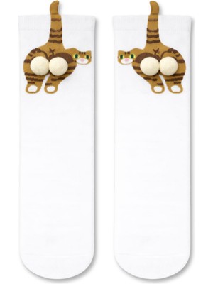 Carnaval Socks Kahverengi Kedi Desenli Ponpon Detaylı Unisex Soket Çorap