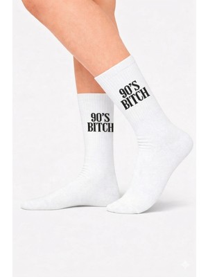 Carnaval Socks 90\'s Bitch Yazı Desenli Unisex Beyaz Çorap
