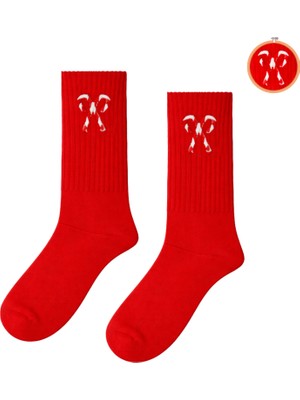 Carnaval Socks Şeker Kamışı  Nakışlı Desenli Kırmızı Çorap