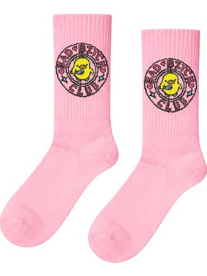 Carnaval Socks Bad Bitch Yazılı Civciv Desenli Pembe Tenis Çorap