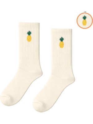 Carnaval Socks Ananas Nakışlı Unisex Açık Sarı Çorap