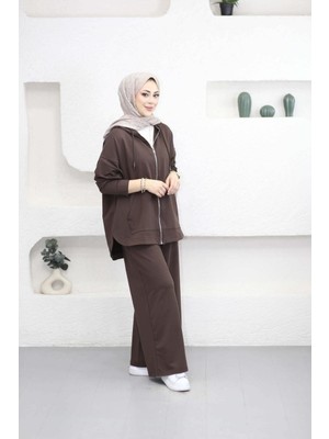 Suede Style 9290 - Şık Rahat 2 Iplik Kapüşonlu Salaş Kadın Takım