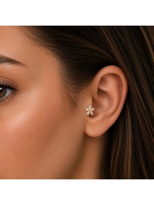 Nur Silver Taşlı Çiçek  Çelik Tragus Küpe NUR-KE03382