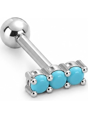 Nur Silver Turkuaz Taşlı Çelik Tragus Küpe NUR-KE03402