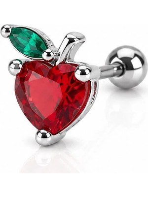 Nur Silver Kırmızı Elma Çelik Tragus Küpe NUR-KE03357