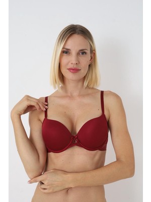 Nivene Bordo Çift Destekli Double Ultra Destekli Push Up Sütyen Çift Dolgulu Fitilli SÜTYEN