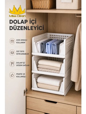 Missclean Beyaz Kayar Raf Sistemi 3 Adet Plastik Dolap İçi Düzenleyici ve Çok Amaçlı Organizer