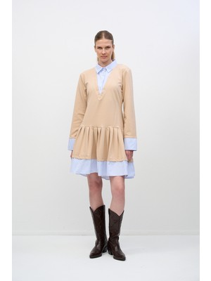 HANIQA Modern Stil Rahat Günlük Pileli Elbise