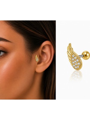 Nur Silver Taşlı Melek Kanadı  Çelik Tragus Küpe NUR-KE03369
