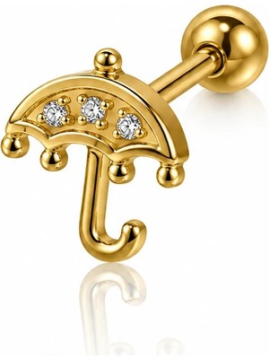 Nur Silver Taşlı Şemsiye Çelik Tragus Küpe NUR-KE03374