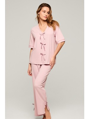 Kom Ribbo Fiyonk Detaylı Pijama Takımı