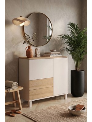 Robin Home Urban Çok Amaçlı Dolap Ahşap Ayaklı 2 Kapaklı 2 Çekmeceli Kumsal-Sepet