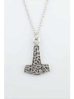 IDR Thor Mjollnir Hammer Gümüş Kaplama Düz Zincir Kolye