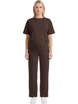 Cottonhill Premium - Sway Collection | Kahverengi Yüksek Bel Modal Hamile Kadın Pantolon